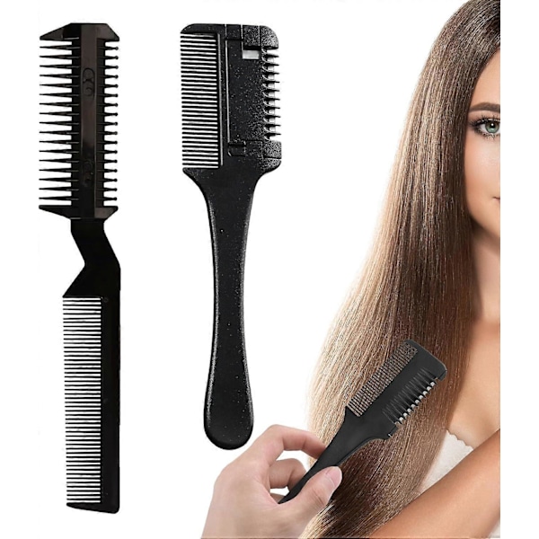 2 KPL Hiusenharvennus Kampa Kaksipuolinen Hiusleikkaussakset Partakampaan Razor Comb -kampaan Musta Hiuslahja naisille/miehille