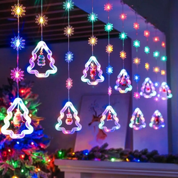 Joulupukki sarjakuvahahmo LED värikkäät valonauhat Joulukoriste verhovalot ulkokäyttöön, joulukuusi Colorful C EU plug