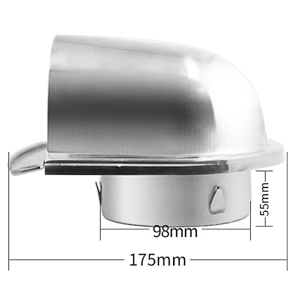 4 tum 100 mm Rostfritt Stål Huv Kompatibelt Utloppsskydd, d