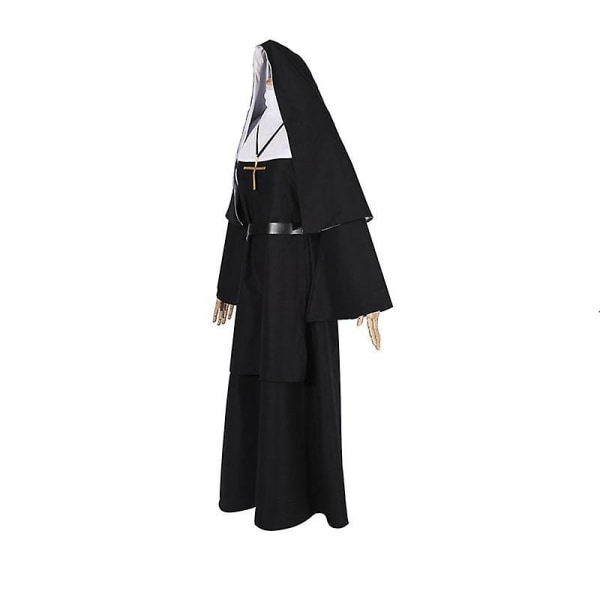 Skräck Nunna Cosplay-kostym Kvinnans Halloween-kors Spökfest Rollspel Outfit Karneval Scenshow Klä upp kostym för vuxna XL