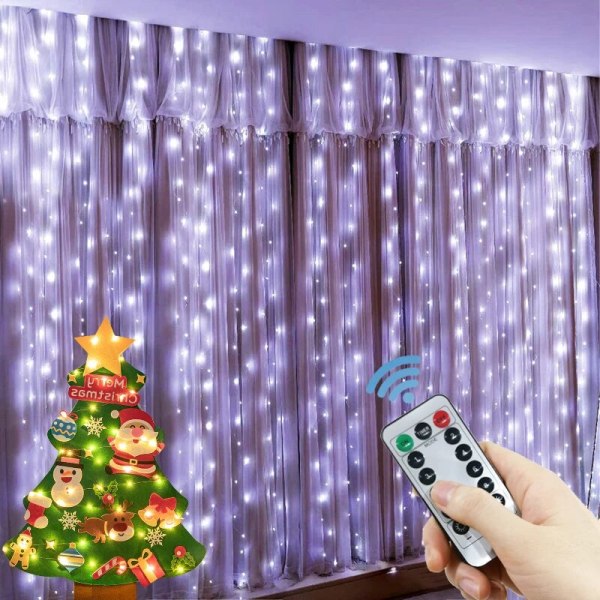 LED-verho Jääpuikko Valosarja Jouluvalot Koristelu 3m Kaukosäädin USB Häät Garland Makuuhuoneeseen Juhliin Kotiin 4x3M Multicolor
