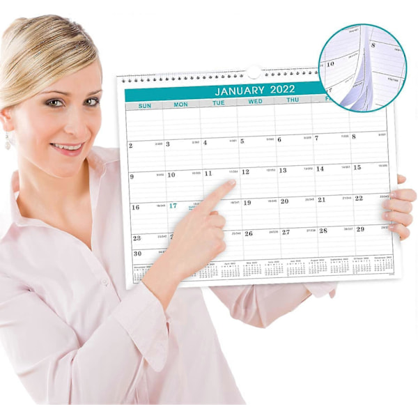 Kalender 2022 - Väggkalender 2022 från januari 2022 till december 2022, 12-månaderskalender med julianskt datum, 37,5 x 29,2 cm, tjockt papper för organisering
