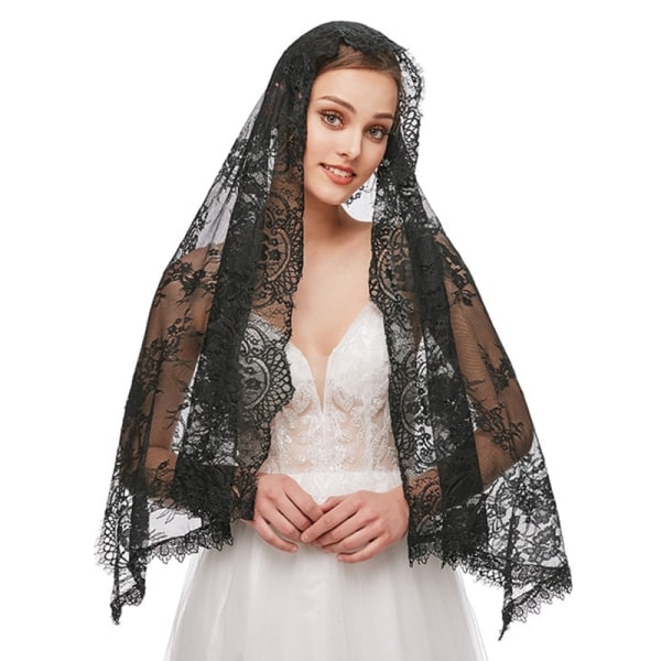 Lace Bandana Catholic Veil Tyylikäs kukkakuvioinen Pehmeä Mukava Naisten Latinalaisen Mass Infinity Veil Black