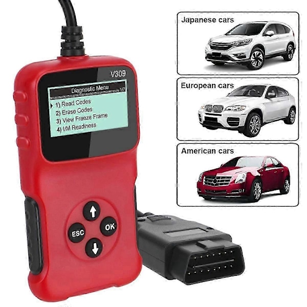 Obd2 Obdii V309 Skanneri Auton Vikakoodinlukija / Nollaaja Diagnostiikkatyökalu Toimii Useimmissa Vuoden 1996 Ja Uudemmissa Ajoneuvoissa