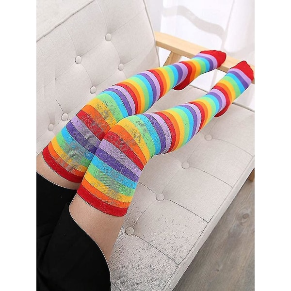 Over Knee Rainbow Thigh High Socks Hansker Sett Cosplay Accessories Arm Leg Warmer