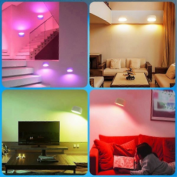Genopladelig 360° roterbar LED væglampe med RGB farveskift, 5 lysstyrkeniveauer, berørings- og fjernbetjening