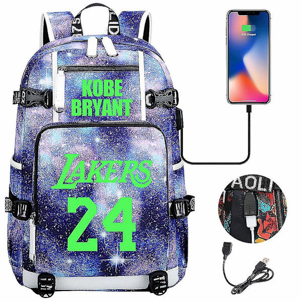 Nuorten opiskelijoiden koululaukku miesten ja naisten vapaa-ajan matkareppu Ko Be Bryant No.24 Lakers -reppu valaiseva nuorten ala- ja yläkoulun laukku USB C color-10