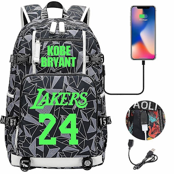 Nuorten opiskelijoiden koululaukku miesten ja naisten vapaa-ajan matkareppu Ko Be Bryant No.24 Lakers -reppu valaiseva nuorten ala- ja yläkoulun laukku USB C color-6