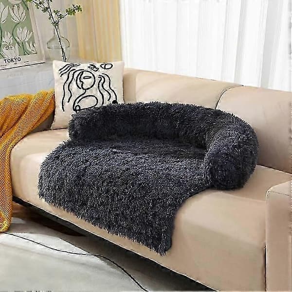 Hundeseng Fluffy Plys Hundemåtte Til Møbelbeskytter grey Rounded corners M