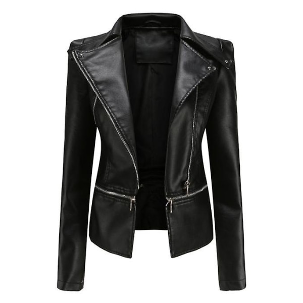 Damkappa PU Läder Ytterkläder Dragkedja Outfit Vår Höst Dammode Svart Aprikos Röd Avtagbar Fåll Damjacka black L