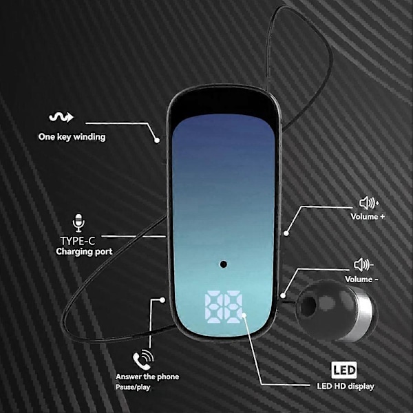 K65 Slips Retractable Trådbundet Bluetooth Headset In-Ear Digital Display Lång Livslängd Business Single-E