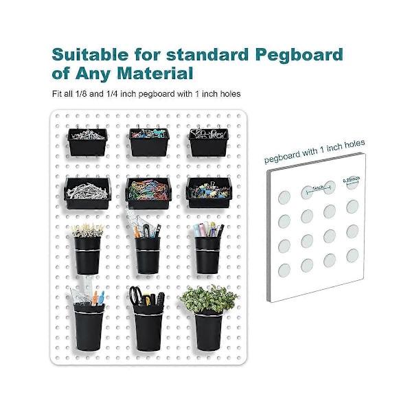Pegboard-bakker Pegboard-kopper med kroge og løkker 12-pak, Pegboard-organiseringsudstyr, Pegboard T