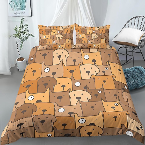 Tecknad Hund Kung Drottning Påslakan Sött Husdjur Valpmönster Sängkläder Set För Barn Flickor Familj Djur 2/3st Polyester Täcke