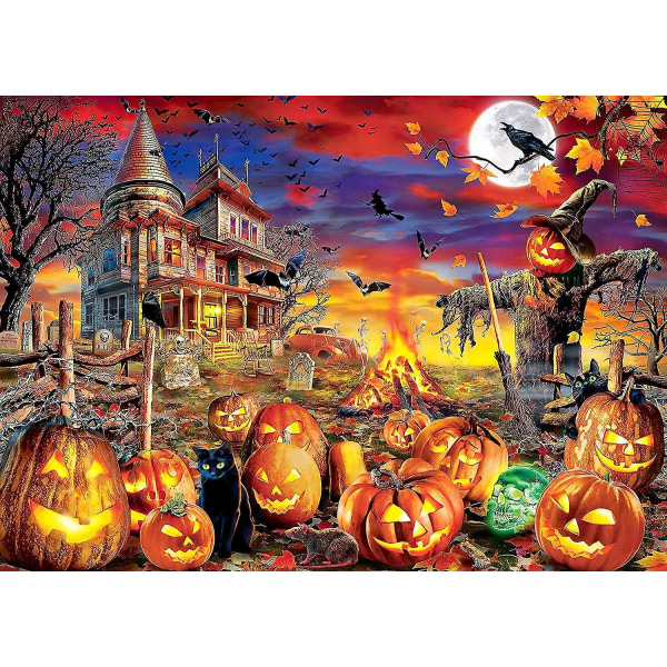 Puslespill for voksne 1000 brikker, Halloween gresskar trepuslespill for Halloween-dekorasjoner, 75x50cm 1000 brikkers puslespill for Halloween-dekor