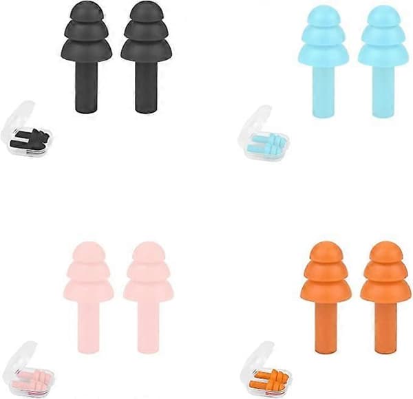 4 par bløde silikone ørepropper til søvn (sort, blå, pink, orange), støjreducerende og genanvendelige ørepropper til søvn med et etui, perfekte til svømning, co