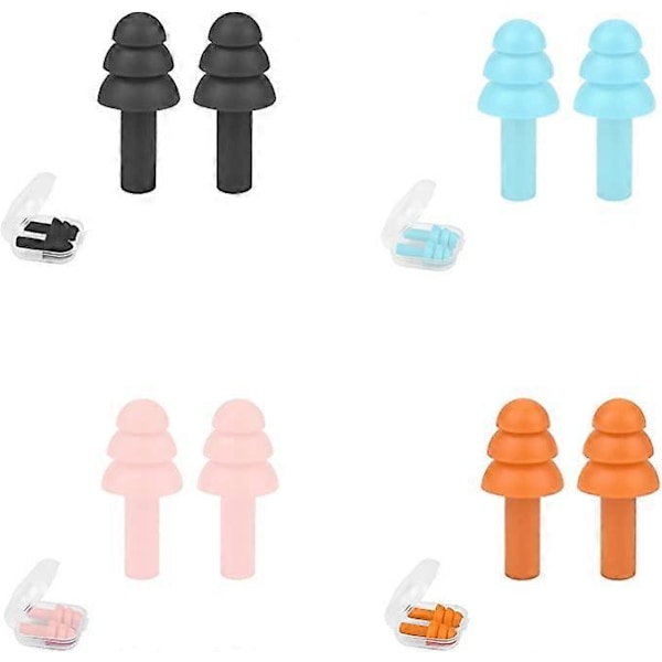 4 par mjuka silikonöronproppar för sömn (svarta, blå, rosa, orange), brusreducerande och återanvändbara öronproppar med skal, perfekta för simning, co