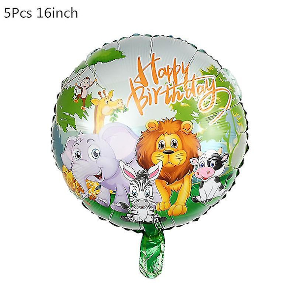 5 st Djungeldjur Tiger Lejon Apa Zebra Giraff Ko Luft Helium Ballong Barn S 5pcs round