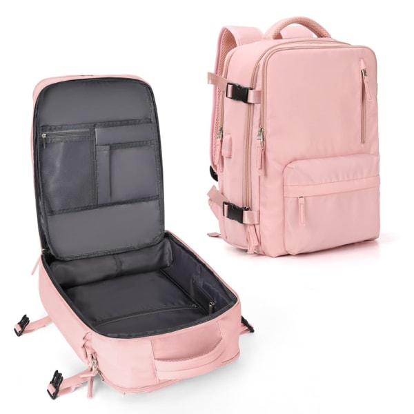 Stor reseryggsäck bära på vandring Vattentät utomhusryggsäck Daypack Fit 14 tums bärbar dator med USB laddningsskofack Pink