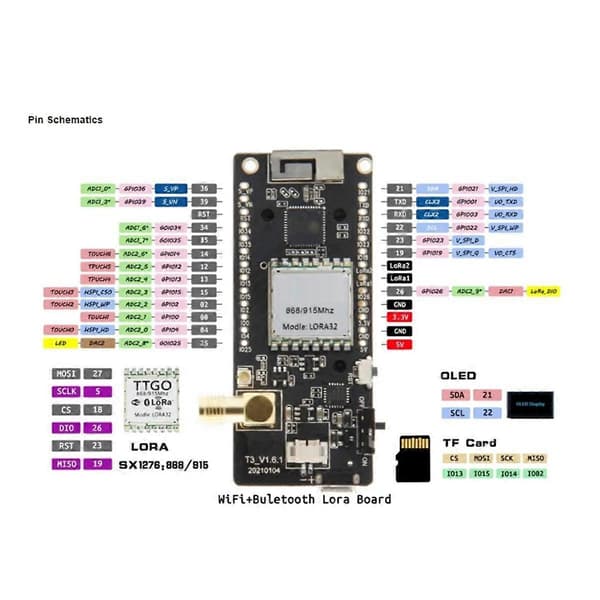 LoRa32 V2.1-1.6 Versjon 868Mhz ESP-32 SMA CH9102F LoRa OLED 0.96 Tommer SD-kort Bluetooth WIFI Modul