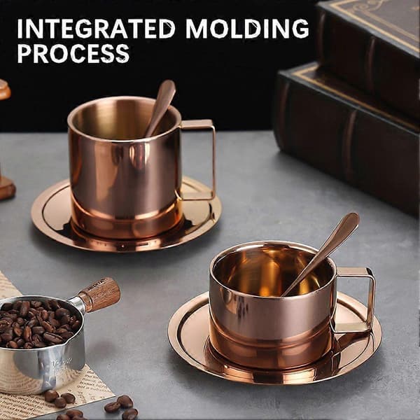 Kaffemuggset i rostfritt stål, diskmaskinssäkert, återanvändbart tekopp för hem/kontor/resor B Silver 3pcs 280ml