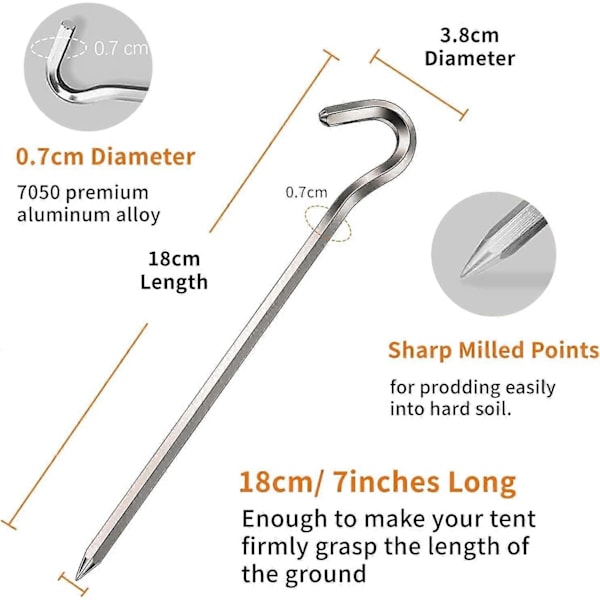 Set med 14 Tältkrokar, Aluminium, 18cm