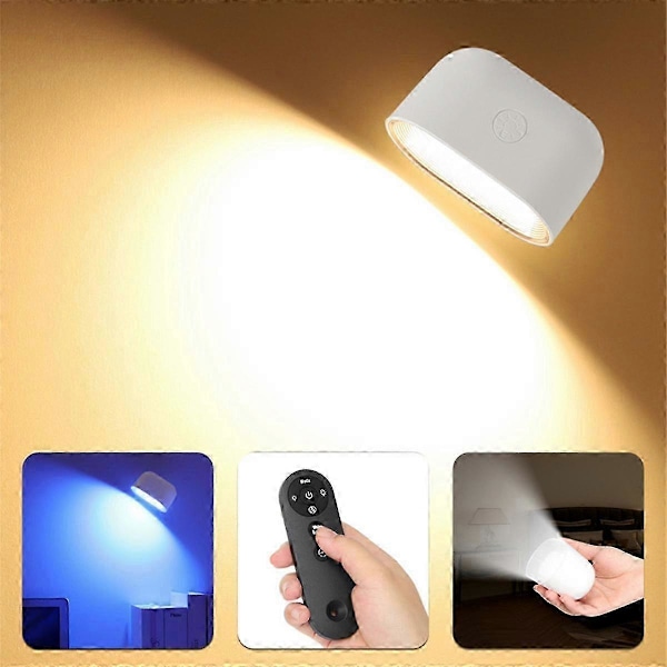 Genopladelig 360° roterbar LED væglampe med RGB farveskift, 5 lysstyrkeniveauer, berørings- og fjernbetjening