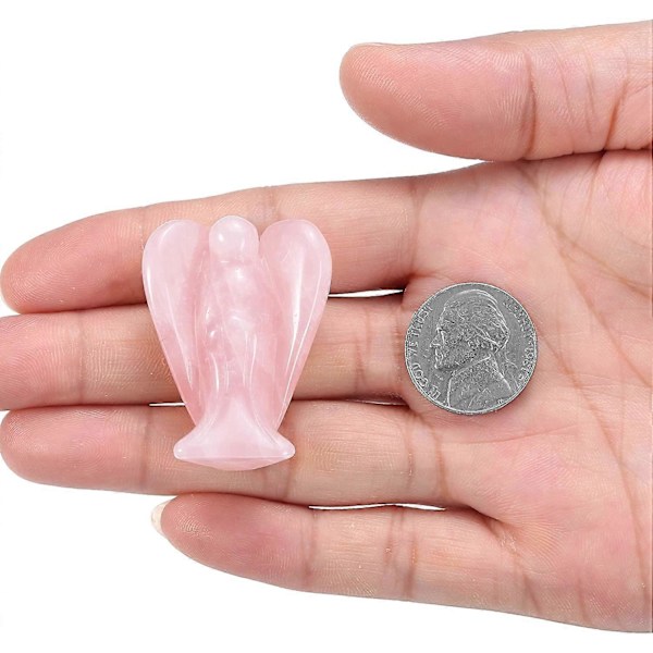Naturlig Rosenkvarts Krystal Lomme Værgeengel, 1.5\" Reiki Healing Gave
