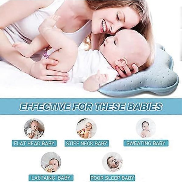 Babyhuvudstöd (blå), 3D-minnesskum babykuddar Nyföddskuddar Platt huvud babykuddar Babysängar Barnvagnar
