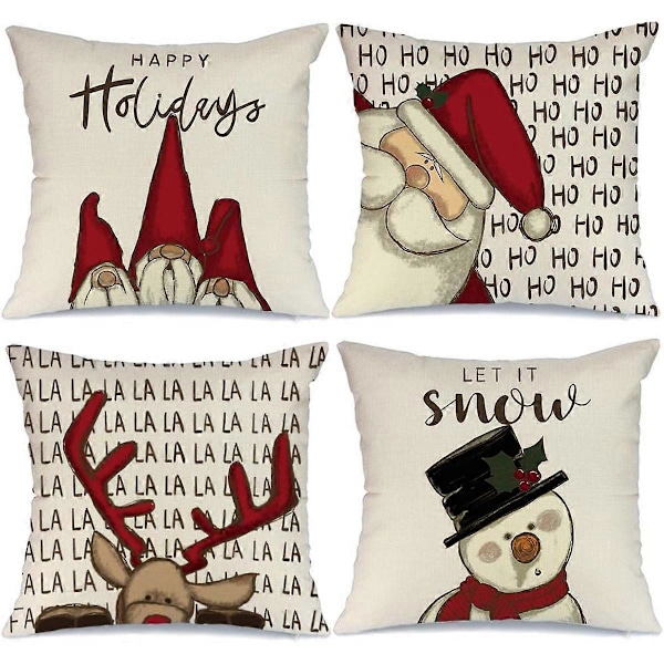 Soffdekoration Kudde 45x45 Cm Dekorativa Överdrag för Soffor Inredning Jul Vardagsrum Hem Vit 16 Kuddfodral Jultomte Älgar Gåvor 4 St