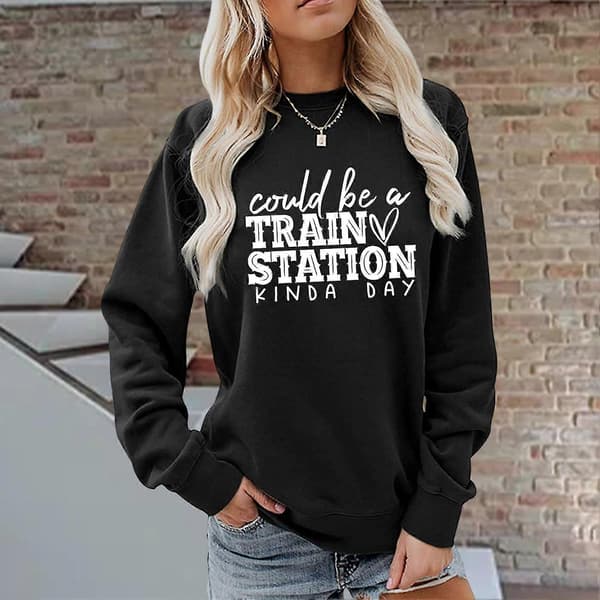 Efterårs- og vintertøj Kunne være en togstation-agtig dag sweatshirt til udendørs dating shopping S