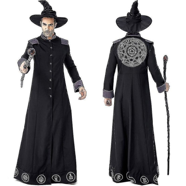 Voksen Magic Wizard Sorcerer Warlock Costume Magician Cosplay For Menn Halloween Purim Party Kostymer Fancy Dress M