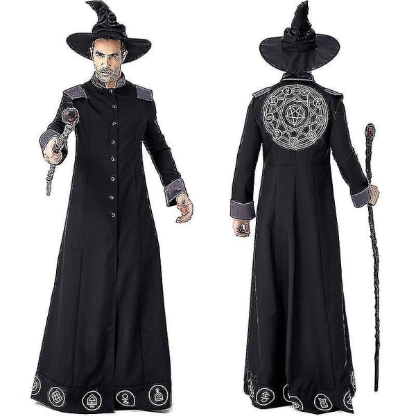 Voksen Magic Wizard Sorcerer Warlock Kostume Tryllekunstner Cosplay Til Mænd Halloween Purim Fest Kostumer Fancy Dress L