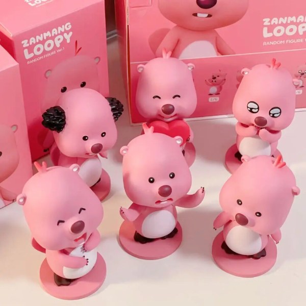 Korea Zanmang Loopy Mystery Blind Box Kawaii Pink Beaver 6,5 cm PVC Action Figur Doll Leksaker Söt Loopy Room Bildekor Barnpresent C