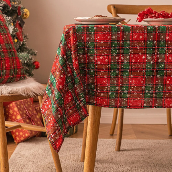 Joulukoristeet Uudenvuoden pöytäliina Ruudullinen Lumihiutale Xmas Koti Ruokapöydän Cover Suorakulmainen Sohvapöytä Pöytäliina Green checkered flur 110x110cm