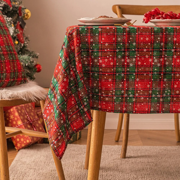 Joulukoristeet Uudenvuoden pöytäliina Ruudullinen Lumihiutale Xmas Koti Ruokapöydän Cover Suorakulmainen Sohvapöytä Pöytäliina Green checkered flur 60x60cm