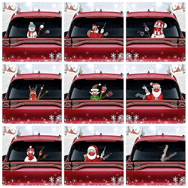 Bakrutetorkardekal Jul Snögubbe Vinkande Torkarsticker 3D Animerad Rolig Jul (kort hatt tomte)