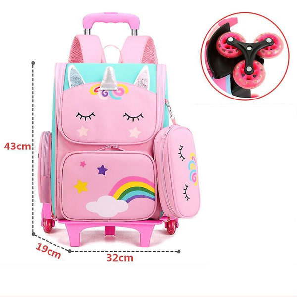 Skolryggsäck med Hjul Set Flickor Trolley Väska Skolryggsäck med Hjul 2 wheels pink