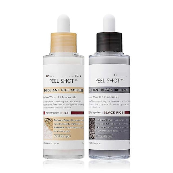 Peel Shot Glow Rice Ampoule Duo Hvide ris ampul + Sorte ris ampul Blød eksfolierende ansigts- og kropsscrub Døde hudceller, hudormefjerner til alle