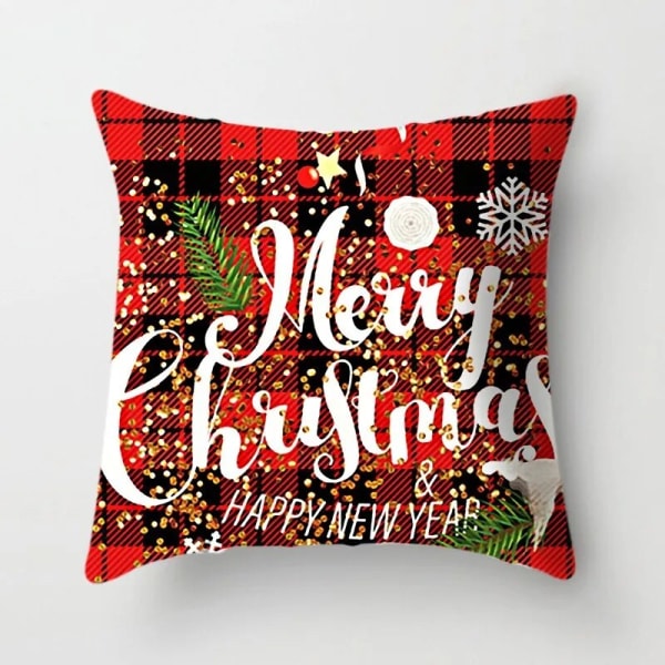 45x45cm Rød Hvid Sort Gitter Jule Pudebetræk Glædelig Jul Ornamenter Til Hjemmet Xmas Nytår 2023 Sofa Bil Hyndebetræk multi