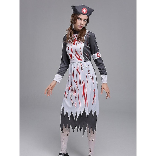 Naisten keskiaikainen vintage-tyylinen ruumisneidon asu aikuisille, kuollut zombie Halloween-kauhu pelottava naamiaisasu XL