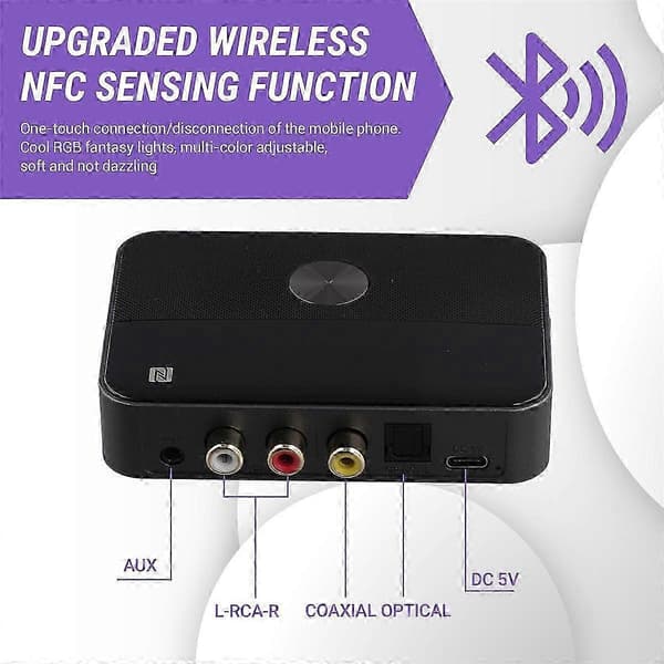 Bluetooth 5.3 NFC o Transmitter Receiver med 3.5mm Aux Coaxial Optisk Digital til Analog Konverter