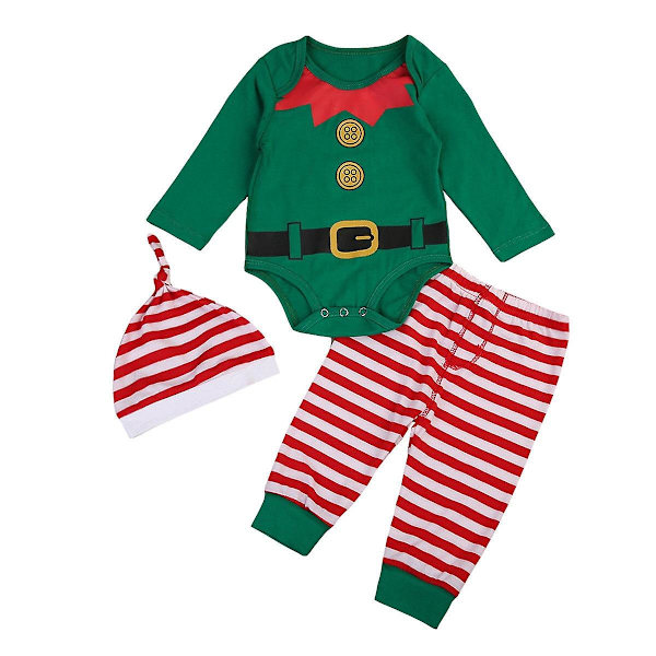 3 st/set Jul Nyfödd Baby Cosplay Kostym Spädbarn Kläder Set Med Party Ha Jultomte Tomtar Outfits Söt Karneval Party 80CM