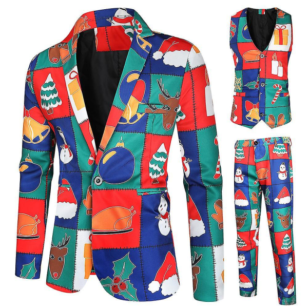 Jul män Kostym Xmas Evening Party Blazer Jackor Väst Byxor Set Outfits 2XL