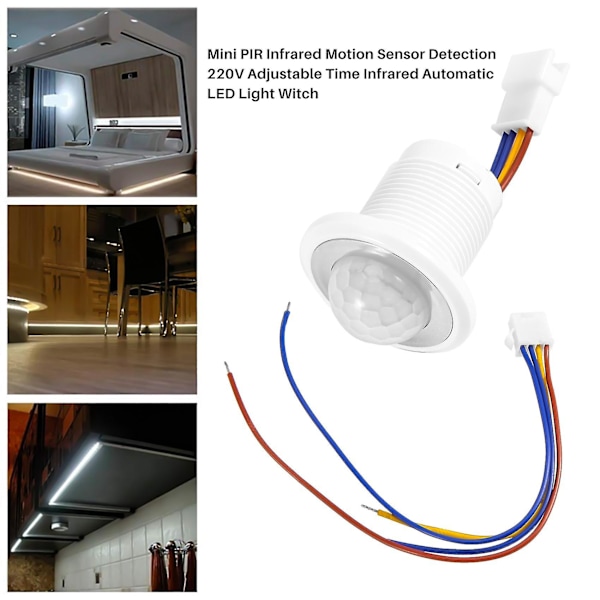 Mini PIR Infraröd Rörelsesensor Detektion 220v Justerbar Tid Infraröd Automatisk LED-lampa