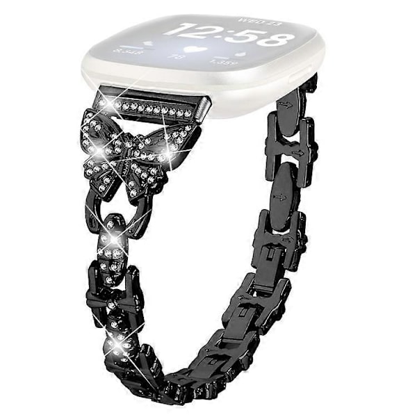 Kompatibel med Fitbit Versa 3 / Sense armbånd i rustfritt stål med sommerfugl-rhinestone dekor klokkereim Black