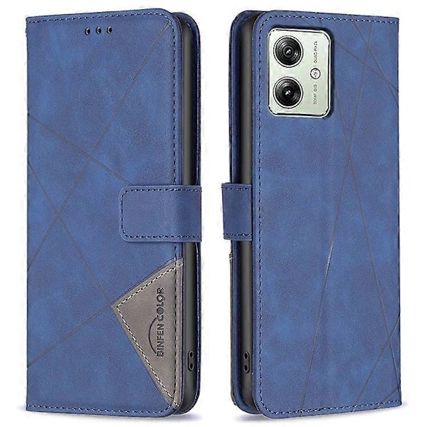 BINFEN COLOR BF05 Kompatibel med Motorola Moto G54 5G Etui Præget Læder Stand Telefon Cover Blue