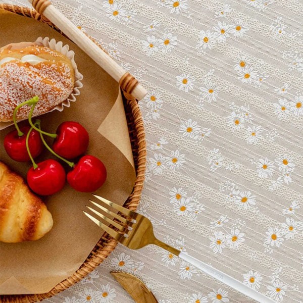 Korealaistyylinen pieni päivänkakkara puuvillainen kukkapöytäliina, teepöydän koristelu, suorakaiteen muotoinen pöydän cover keittiön hääruokasaliin Floral-white Tassels 140X180cm