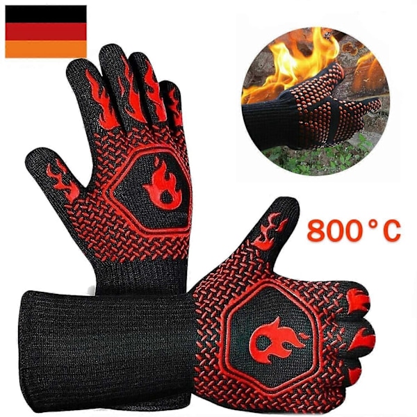 2x Grillhansker Brannsikre 800°C Beskyttelseshansker Ovnshansker Varmebestandige