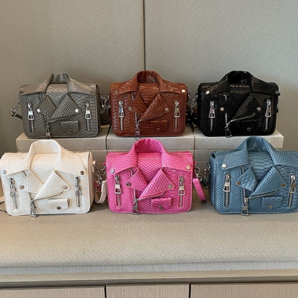 Muoti Niitti Naisten Olkalaukku Hip Hop Hauska Pieni Neliölaukku Vetoketjullinen Takki Persoonallisuus Muoti Kiiltonahkainen Crossbody-laukku Gray (20cm<Max Length<30cm)