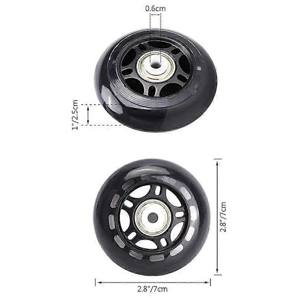 4-pack Inline Skate Hjul Inomhus/Utomhus Ersättningshjul med Kullager 70mm, Svart